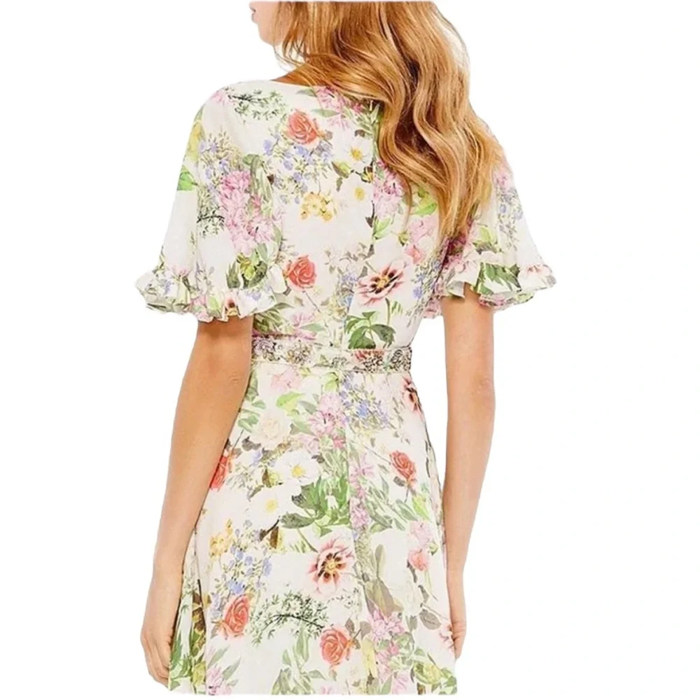 NWT MAC DUGGAL FLORAL V-NECK PLEATED MAXI DRESS Size 4 - Picture 12 of 15